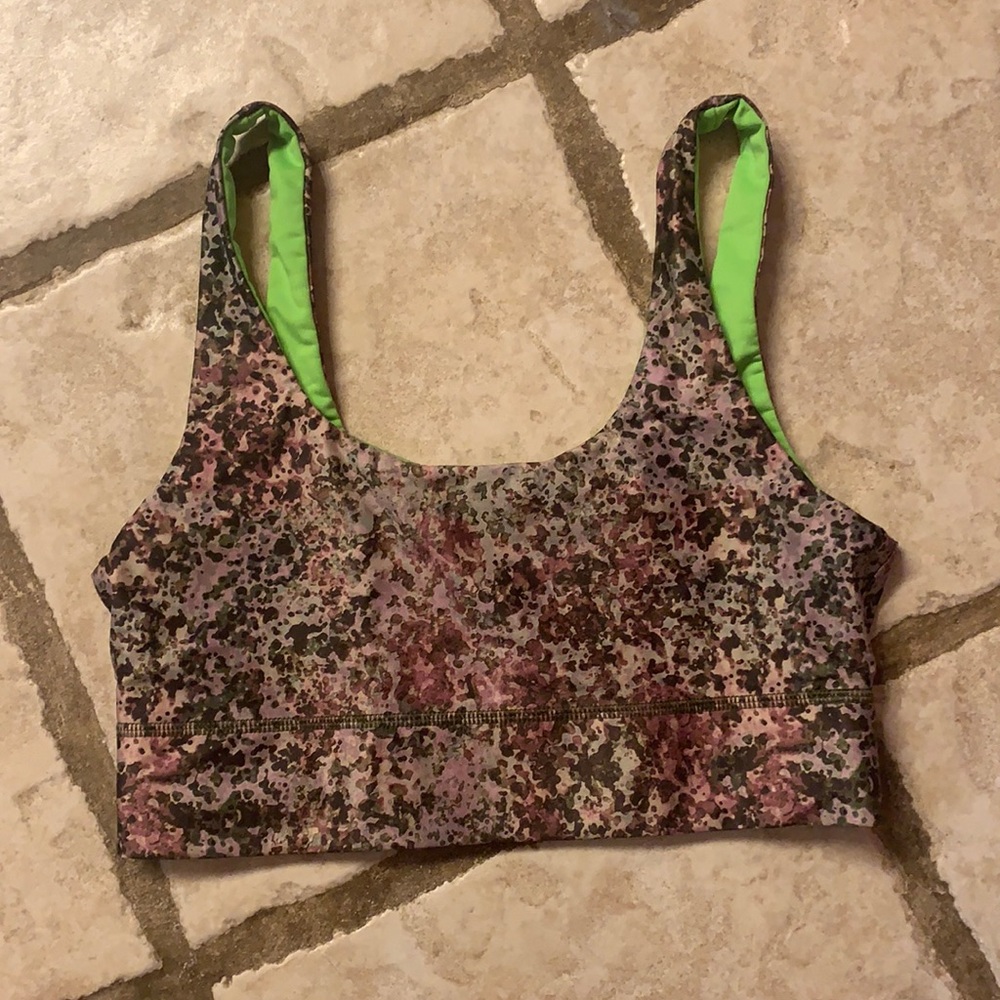 FABLETICS sports bra. Camo colored. Earthen colors with bright green. Size Med.